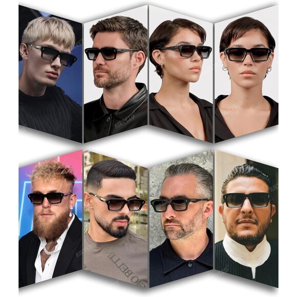 Retro Rectangle Olive Green Sunglasses Men Women Fashion Square Frame Shades - Picture 2 of 6